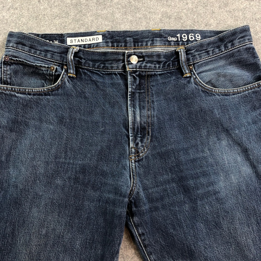 GAP 1969 Mens Jeans 38x34 Standard Straight Leg Blue Dark Wash Cotton Denim - Picture 5 of 15